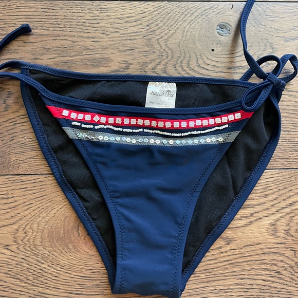 NWT BEACH JOY 2 Pc Navy, Red & White Beaded & Sequin String Bikini Set Sz Small - Picture 9 of 9